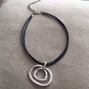 Silver and black leather adjustable necklace